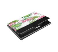 Ttgoth Pink Flamingos Business Card Holder for Men Women PU Leather & Stainless Steel Name Card Case Pocket Wallet ID Case for Travel and Work