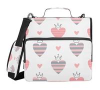Ttgoth Pink Grey Heart Zipper Binder with Shoulder Strap 1.5 inch 3 Ring Multiple Pockets Expanding File Folder 13 Inch Laptop Organiser School & Office Supplies