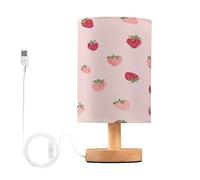 Ttgoth Pink Strawberry Bedside Table Lamp for Bedroom Small Nightstand Lamp LED Desk Lamp with USB Ports and Fabric Shade for Living Room, Dorm, Home, Office