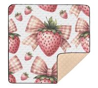 Ttgoth Pink Strawberry Gingham Baby Play Mat Baby Play Mat for Floor 127x127cm Soft Foldable Crawling Mat Waterproof Non-Slip Floor Mat Kids Playmat for Infants Babies Toddlers