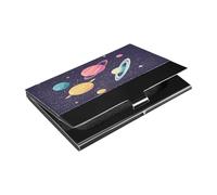 Ttgoth Planets Business Card Holder for Men Women PU Leather & Stainless Steel Name Card Case Pocket Wallet ID Case for Travel and Work
