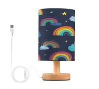 Ttgoth Rainbow Bedside Table Lamp for Bedroom Small Nightstand Lamp LED Desk Lamp with USB Ports and Fabric Shade for Living Room, Dorm, Home, Office