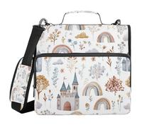 Ttgoth Rainbow Castles Zipper Binder with Shoulder Strap 1.5 inch 3 Ring Multiple Pockets Expanding File Folder 13 Inch Laptop Organiser School & Office Supplies