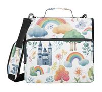 Ttgoth Rainbow Castles Zipper Binder with Shoulder Strap 1.5 inch 3 Ring Multiple Pockets Expanding File Folder 13 Inch Laptop Organiser School & Office Supplies