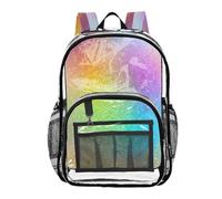 Ttgoth Rainbow Colors Clear Backpack Heavy Duty Stadium Approved Transparent Backpack See Through Bookbag with Multiple Pockets for School, Security, Work & Trave