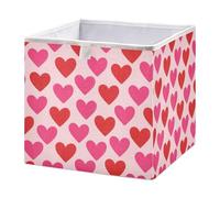 Ttgoth Red Hot Pink Hearts Valentine’s Day Cube Storage Bins 28x28 cm Foldable Fabric Storage Cube Shelf Basket Closet Organiser for Bedroom Nursery Home