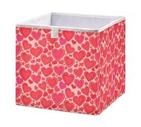 Ttgoth Red Hot Pink Hearts Valentine’s Day Cube Storage Bins 28x28 cm Foldable Fabric Storage Cube Shelf Basket Closet Organiser for Bedroom Nursery Home