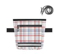 Ttgoth Red White Blue Plaid Dog Treat Pouch for Training, Hands-Free Treat Bag with Magnetic Closure, Adjustable Waist Belt & Reflective Strip, Waterproof Puppy Snack Reward Bag for Pet Walking