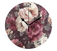 Ttgoth Roses Wall Clock Silent Non-Ticking Modern Decorative Round Wall Clock Battery Operated for Home Kitchen Living Room Office, 25x25 cm
