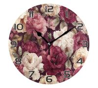 Ttgoth Roses Wall Clock Silent Non-Ticking Modern Decorative Round Wall Clock Battery Operated for Home Kitchen Living Room Office, 25x25 cm