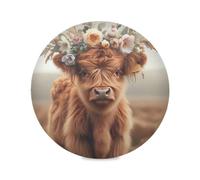 Ttgoth Round Placemats for Dining Table Set of 4, Highland Cow Non-Slip Washable Table Mats Kitchen Heat Resistant Place Mats for Outdoor Indoor Table Decoration