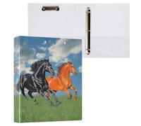 Ttgoth Running Horse 3 Ring Binder Holds 200 Sheets D Ring A4 Binder with 3 Clear Pockets Folder & Document Organiser for Classroom Office Hospitals