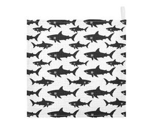 Ttgoth Shark Baby Muslin Washcloths, 3 Pack 4-Layer Cotton Face Towels with Hanging Loop, Soft Absorbent Wash Cloths for Newborns, 30 x 30 cm