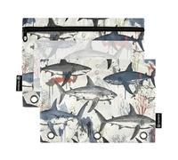 Ttgoth Sharks Pencil Pouch for Binder 3 Ring 2PCS Pencil Pouches with Clear Window Zipper Pen Case Stationery Organiser Cosmetic Bag