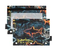 Ttgoth Sharks Pencil Pouch for Binder 3 Ring 2PCS Pencil Pouches with Clear Window Zipper Pen Case Stationery Organiser Cosmetic Bag