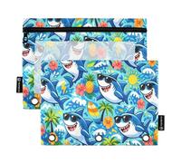 Ttgoth Sharks Pencil Pouch for Binder 3 Ring 2PCS Pencil Pouches with Clear Window Zipper Pen Case Stationery Organiser Cosmetic Bag