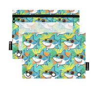 Ttgoth Sharks Pencil Pouch for Binder 3 Ring 2PCS Pencil Pouches with Clear Window Zipper Pen Case Stationery Organiser Cosmetic Bag
