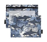Ttgoth Sharks Pencil Pouch for Binder 3 Ring 2PCS Pencil Pouches with Clear Window Zipper Pen Case Stationery Organiser Cosmetic Bag