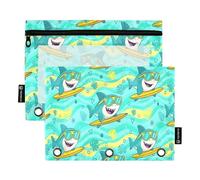 Ttgoth Sharks Pencil Pouch for Binder 3 Ring 2PCS Pencil Pouches with Clear Window Zipper Pen Case Stationery Organiser Cosmetic Bag
