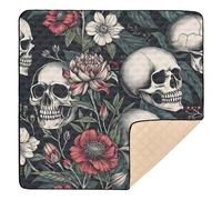 Ttgoth Skull Flowers Baby Play Mat for Floor 127x127cm Soft Foldable Crawling Mat Waterproof Non-Slip Floor Mat Kids Playmat for Infants Babies Toddlers