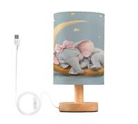 Ttgoth Sleeping Baby Elephant Bedside Table Lamp for Bedroom Small Nightstand Lamp LED Desk Lamp with USB Ports and Fabric Shade for Living Room, Dorm, Home, Office