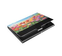 Ttgoth Spring Tulip Business Card Holder for Men Women PU Leather & Stainless Steel Name Card Case Pocket Wallet ID Case for Travel and Work