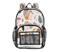Ttgoth Squirrel Leaf Clear Backpack Heavy Duty Stadium Approved Transparent Backpack See Through Bookbag with Multiple Pockets for School, Security, Work & Trave