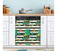 Ttgoth St. Patrick's Day Clover Dishwasher Magnet Cover Decorative Magnetic Dish Washer Front Door Cover Panel Decal Trimmable Magnet Sticker for Kitchen Appliance Decor 58.42x66.04 cm