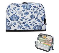 Ttgoth Standing Pencil Case Blue and White Pattern Large Capacity Pencil Pouch Foldable Pen Bag Portable Stationery Storage Organizer for Desk School Office Supplies, 21 x 5 x 15 cm