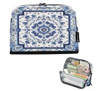 Ttgoth Standing Pencil Case Blue and White Porcelain Large Capacity Pencil Pouch Foldable Pen Bag Portable Stationery Storage Organizer for Desk School Office Supplies, 21 x 5 x 15 cm