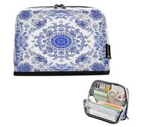 Ttgoth Standing Pencil Case Blue and White Porcelain Large Capacity Pencil Pouch Foldable Pen Bag Portable Stationery Storage Organizer for Desk School Office Supplies, 21 x 5 x 15 cm