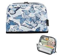 Ttgoth Standing Pencil Case Blue Butterfly Large Capacity Pencil Pouch Foldable Pen Bag Portable Stationery Storage Organiser for Desk School Office Supplies, 21 x 5 x 15 cm