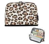Ttgoth Standing Pencil Case Leopard Pattern Large Capacity Pencil Pouch Foldable Pen Bag Portable Stationery Storage Organiser for Desk School Office Supplies, 21 x 5 x 15 cm