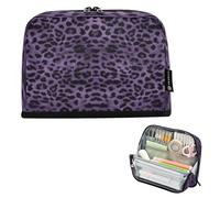 Ttgoth Standing Pencil Case Leopard Pattern Large Capacity Pencil Pouch Foldable Pen Bag Portable Stationery Storage Organiser for Desk School Office Supplies, 21 x 5 x 15 cm