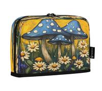 Ttgoth Standing Pencil Case Mushrooms Daisy Large Capacity Pencil Pouch Foldable Pen Bag Portable Stationery Storage Organizer for Desk School Office Supplies, 21 x 5 x 15 cm