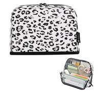 Ttgoth Standing Pencil Case White Leopard Print Large Capacity Pencil Pouch Foldable Pen Bag Portable Stationery Storage Organizer for Desk School Office Supplies, 21 x 5 x 15 cm