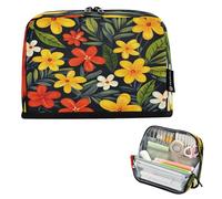 Ttgoth Standing Pencil Case Yellow Red Flowers Large Capacity Pencil Pouch Foldable Pen Bag Portable Stationery Storage Organizer for Desk School Office Supplies, 21 x 5 x 15 cm