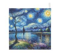 Ttgoth Starry Night Baby Muslin Washcloths, 3 Pack 4-Layer Cotton Face Towels with Hanging Loop, Soft Absorbent Wash Cloths for Newborns, 30 x 30 cm