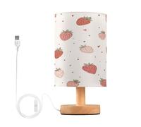 Ttgoth Strawberry Bedside Table Lamp for Bedroom Small Nightstand Lamp LED Desk Lamp with USB Ports and Fabric Shade for Living Room, Dorm, Home, Office