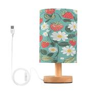 Ttgoth Strawberry Daisy Bedside Table Lamp for Bedroom Small Nightstand Lamp LED Desk Lamp with USB Ports and Fabric Shade for Living Room, Dorm, Home, Office