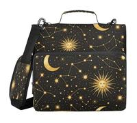 Ttgoth Sun Moons 3 Ring Zipper Binder 1.5 Inch Capacity Binder Organizer 500 Sheet with Shoulder Strap & Handle Multi-Pocket Expanding File Folder for School Office