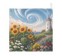 Ttgoth Sunflowers Baby Muslin Washcloths, 5 Pack 4-Layer Cotton Face Towels with Hanging Loop, Soft Absorbent Wash Cloths for Newborns, 30 x 30 cm