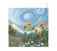 Ttgoth Sunflowers Baby Muslin Washcloths, 5 Pack 4-Layer Cotton Face Towels with Hanging Loop, Soft Absorbent Wash Cloths for Newborns, 30 x 30 cm