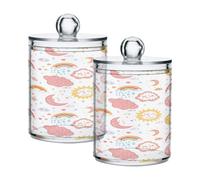 Ttgoth Suns and Moon Qtip Holder Dispenser Acrylic Bathroom Jars 2 PCS Apothecary Jar Makeup Organizer for Cotton Pad, Bud, Swab, Ball
