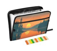 Ttgoth Sunset River Accordion File Organizer 13 Pockets Expanding File Folder with Labels A4 Document Holder Portable Receipt & Document Organizer for School, Office & Business