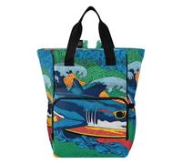 Ttgoth Surfing Shark Diaper Bag Backpack Waterproof Baby Changing Bag with Insulated Bottle Holders Multi-Pocket Travel Nappy Backpack with Stroller Straps for Mum & Dad