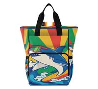 Ttgoth Surfing Shark Diaper Bag Backpack Waterproof Baby Changing Bag with Insulated Bottle Holders Multi-Pocket Travel Nappy Backpack with Stroller Straps for Mum & Dad