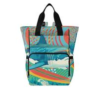 Ttgoth Surfing Shark Diaper Bag Backpack Waterproof Baby Changing Bag with Insulated Bottle Holders Multi-Pocket Travel Nappy Backpack with Stroller Straps for Mum & Dad