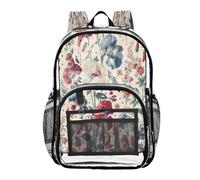 Ttgoth Sweet Pea Flower Clear Backpack Heavy Duty Stadium Approved Transparent Backpack See Through Bookbag with Multiple Pockets for School, Security, Work & Trave