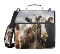 Ttgoth Three Cows 3 Ring Zipper Binder 1.5 Inch Capacity Binder Organiser 500 Sheet with Shoulder Strap & Handle Multi-Pocket Expanding File Folder for School Office